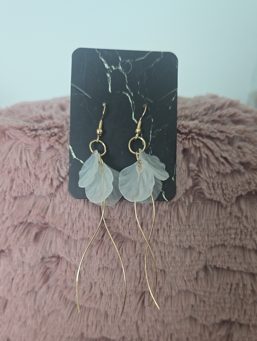 Gold Drop Earrings with White Petal Accents
